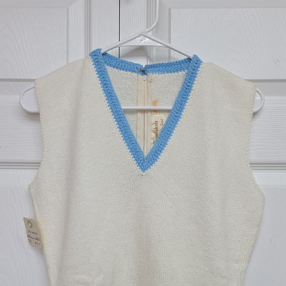 Vintage 1970s Hamton Court Tennis Skirt Cream/White And Blue Pleated Knitted NWT - Picture 2 of 10